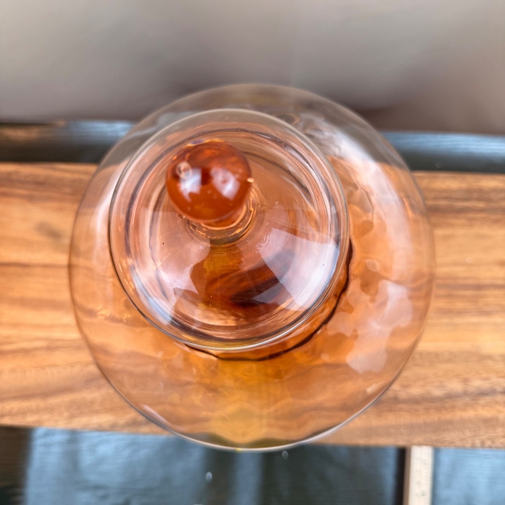 Vintage Peach Empoli Glass Apothecary Jar Pedestal Candy Dish with Lid Italy 10" - Picture 4 of 9